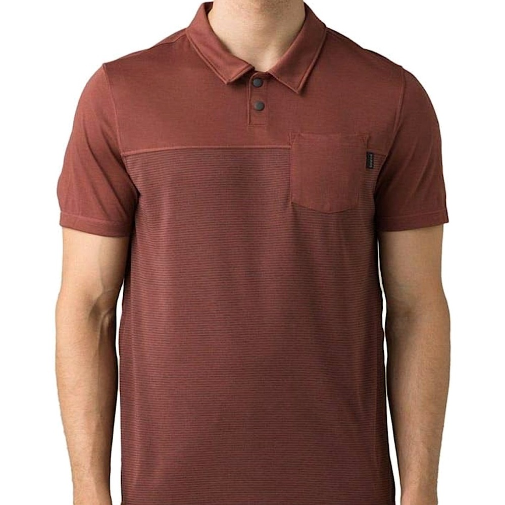 Prana | Milo Polo Shirt | Lightweight wicking and cooling | Color Vino | Large